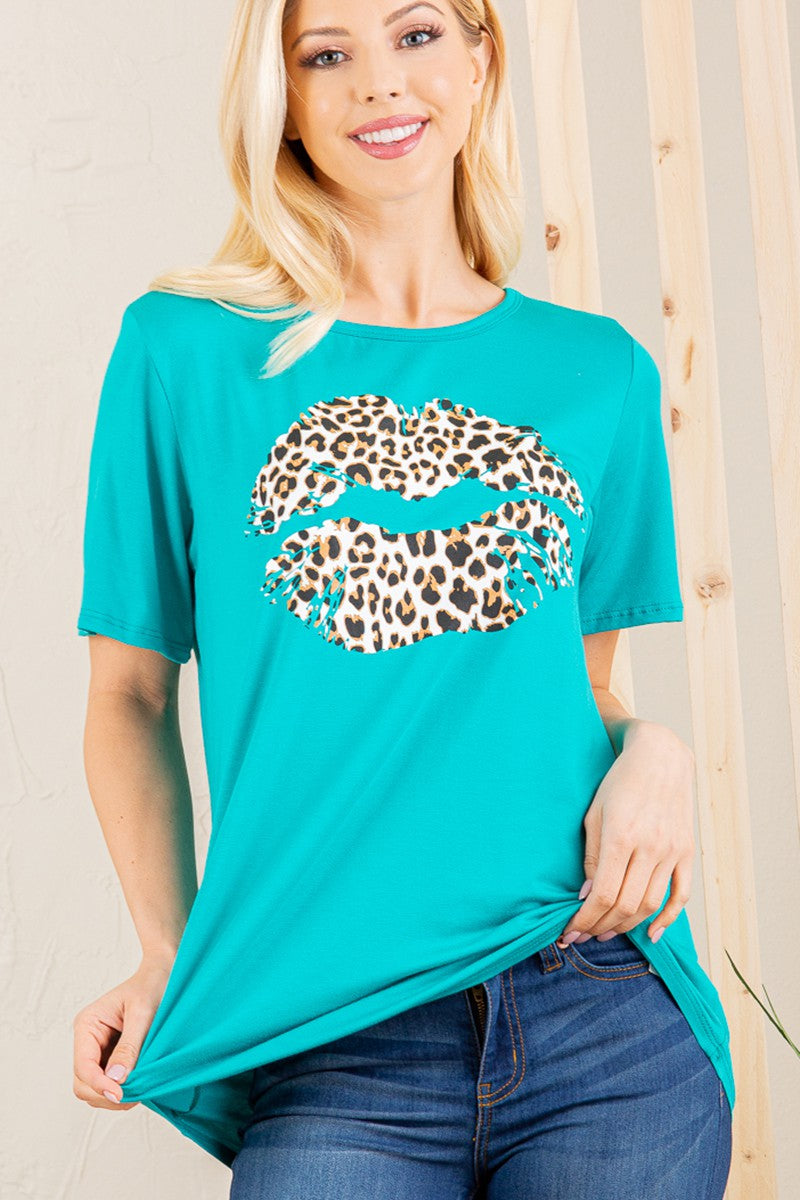 Solid Top With Animal Printed Lip- Mint